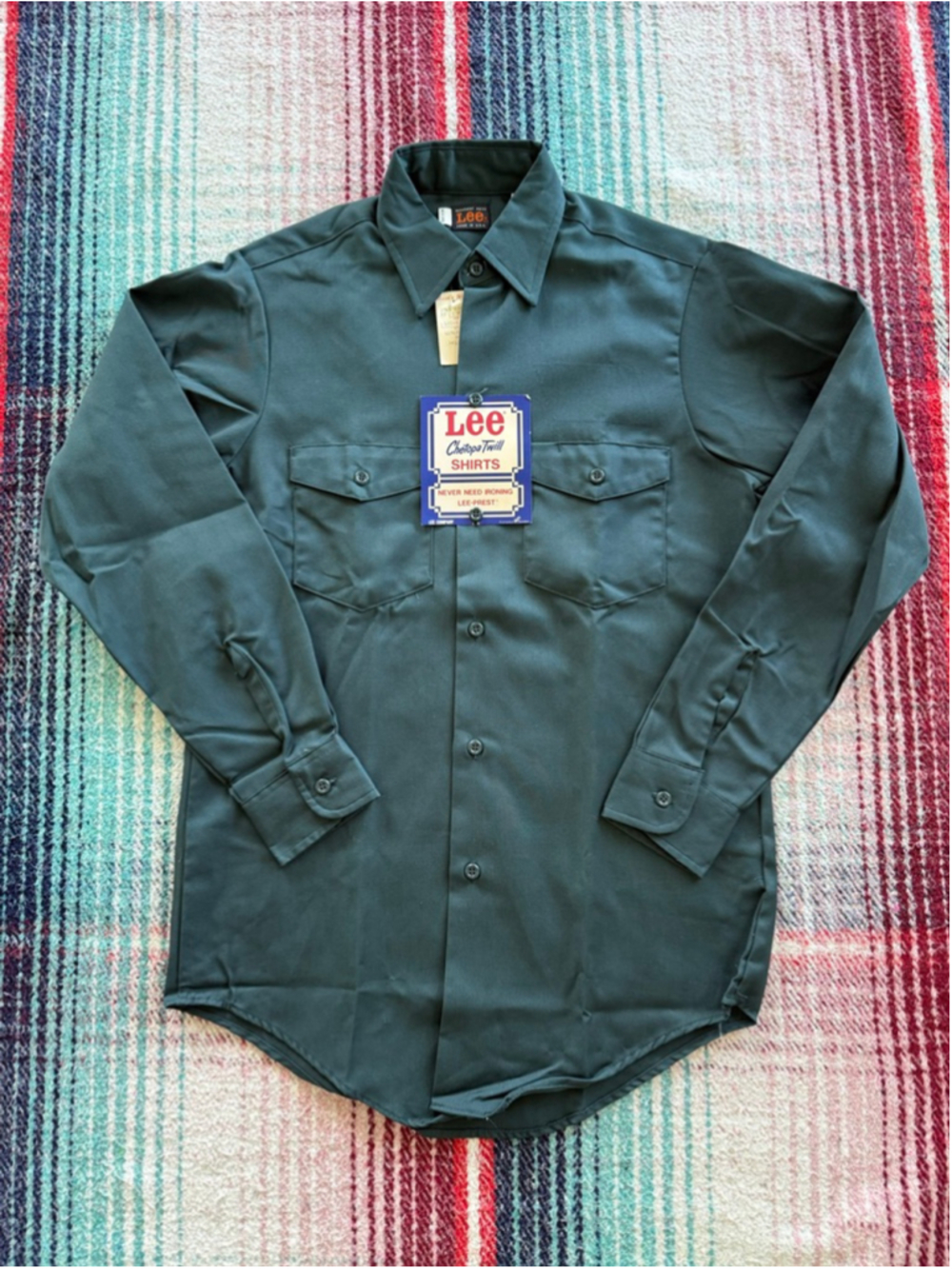 Deadstock Lee Dark Green Permanent Press Shirt Neck 14.5